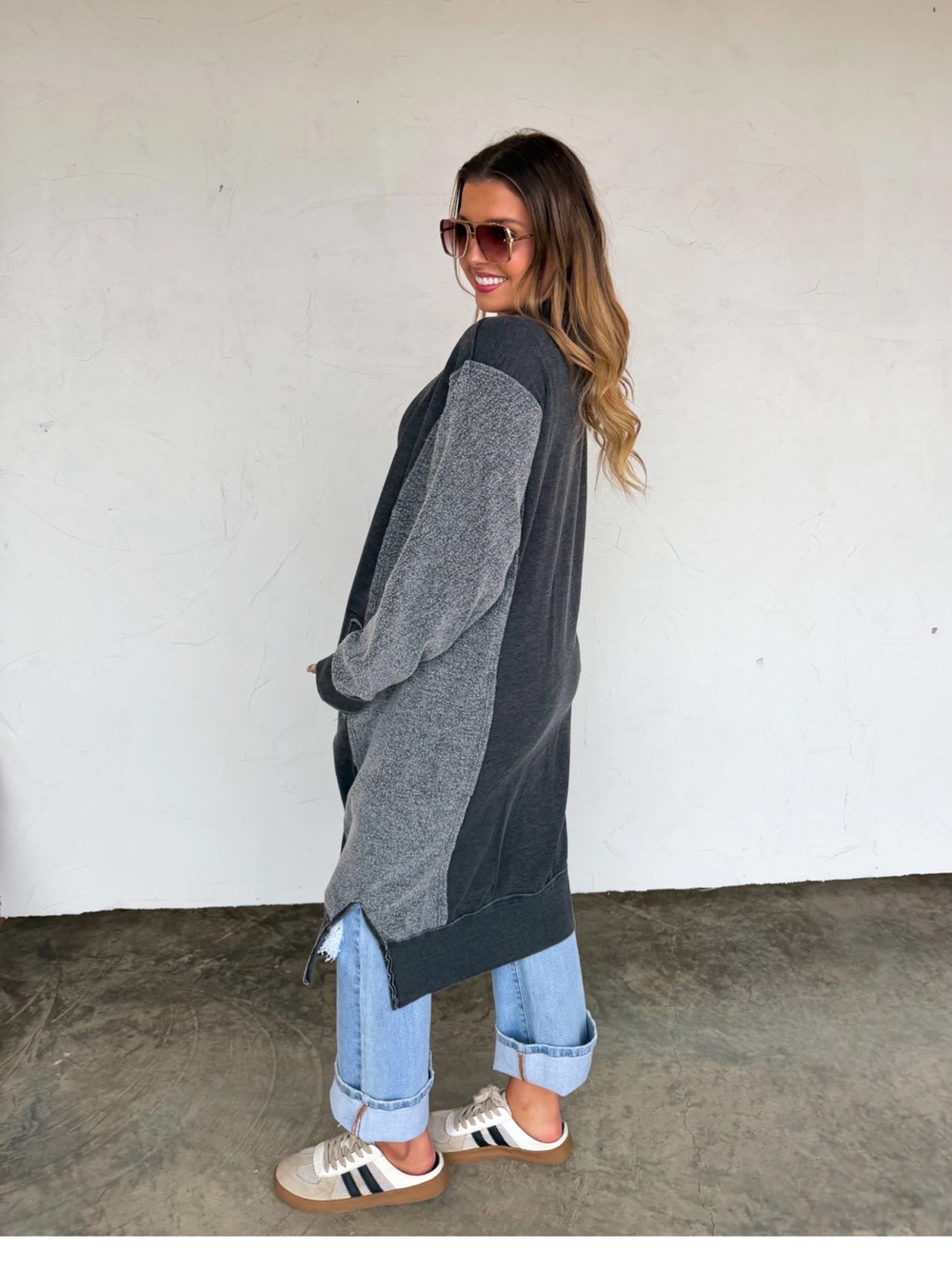SS72- Open-Front BUTTON UP Long Cardigan Jacket - Picture 8 of 9